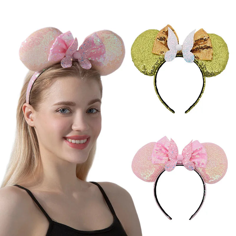 Cute Girls Headwear Cartoon Mickey Ear Photo Props Party Hair Hoop Filled Sequin Sparkly Mouse Ears Shape Headband