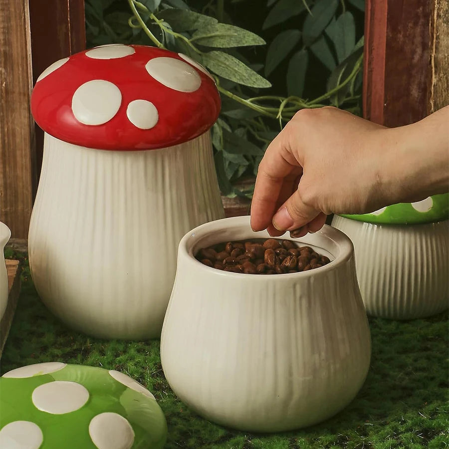 Custom Logo Custom Cute Mushroom Shaped Storage Jar Tea Coffee Sugar Container Luxury Kitchen Ceramic Canister with Lid