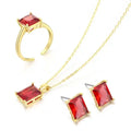Classical 3Pcs/Set Iced Out Cubic Green Red Zircon Square Copper  Pendant Necklaces Earring Ring Jewelry Set for Women