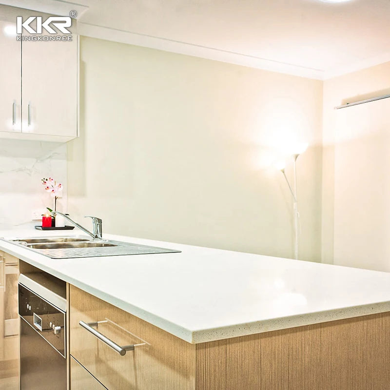 Customized Flat Edge Calacatta White Solid Surface Slab Stone Prefab Polished Kitchen Countertop with Modern Design