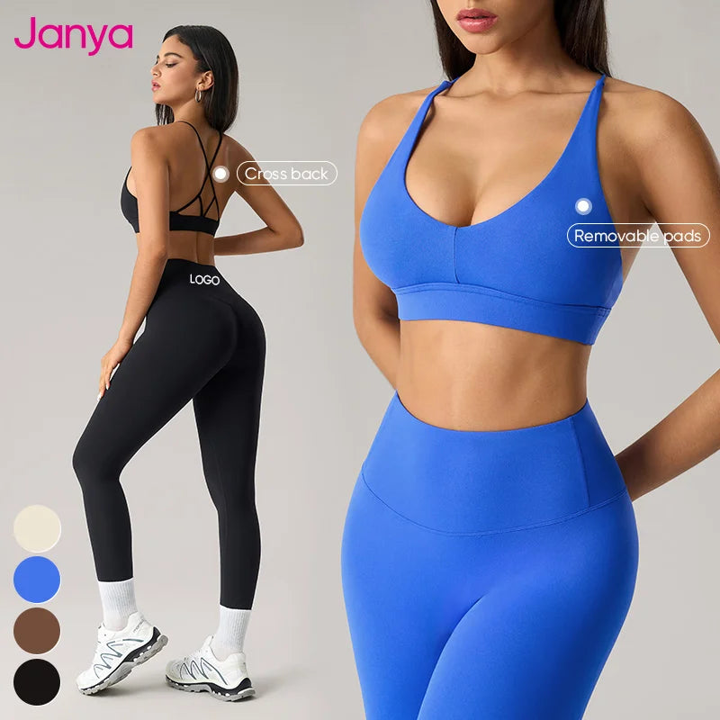 Janya Women's Tracksuit Sportswear 2 Piece Suit High Quality Workout Wear Sports Bra Yoga Leggings Set Solid Gym Fitness Sets