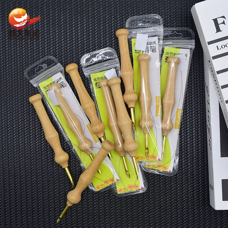 Pengda Embroidery Pen Craft Tool Wood Copper Wooden Handle Punch Needle MegaBDM