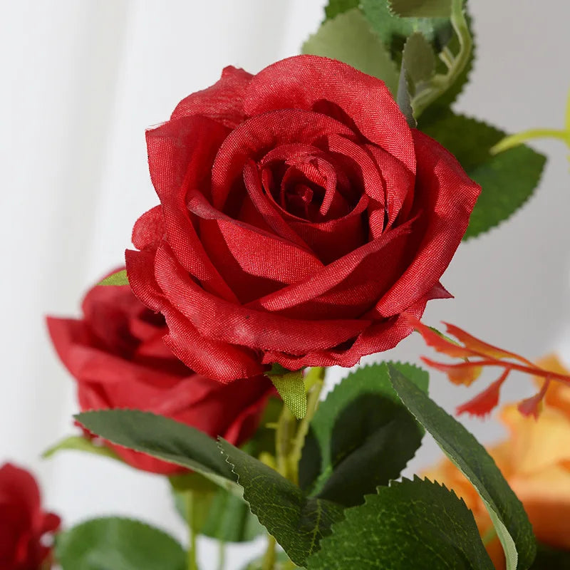 DREA Wedding Hotel Home Decor Silk Flowers 3 Stems Paris Red Roses 80cm Long Artificial Flowers