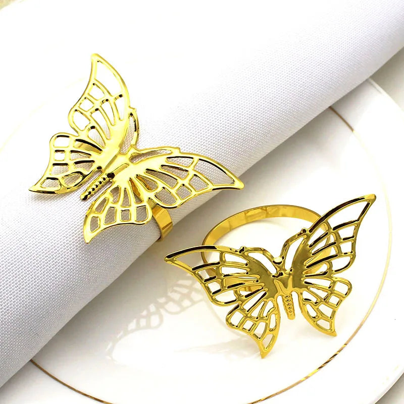 Ychon Butterfly Design Alloy Napkin Rings Holder with Gold Buckle for Hotel Tables Modern Style for Holiday Parties & Weddings