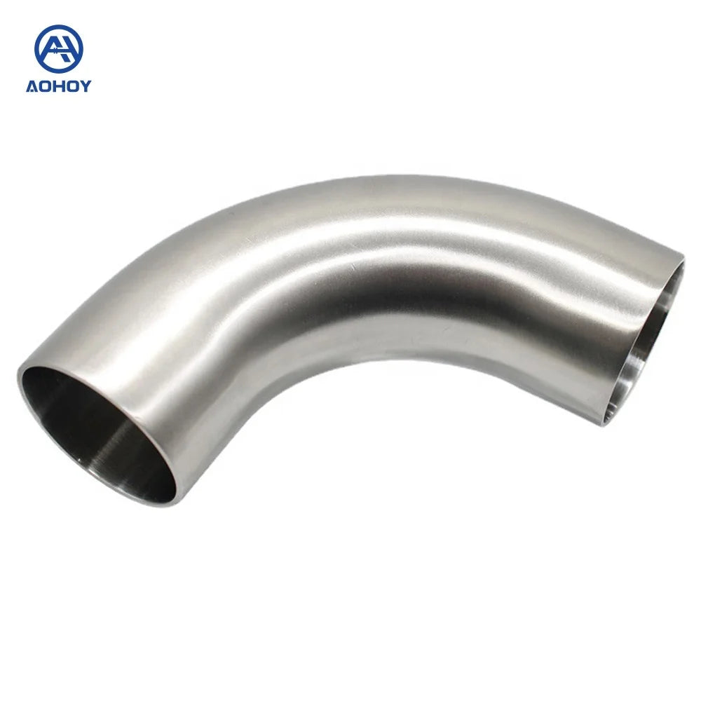 Aohoy Wholesale OEM Bulk Order Sanitary Stainless Steel Mirror Polishing Food Grade 3A Long 90 Degree Weld Elbow Bend Casting 1