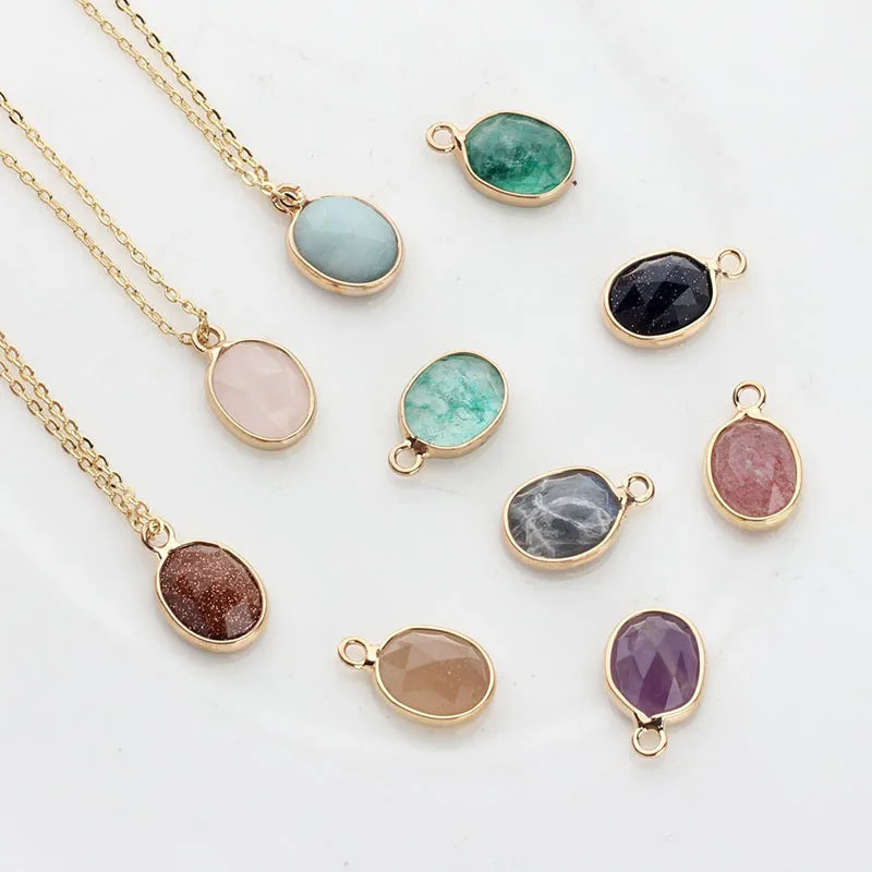 Charms Natural Gemstone Necklace Pendants Oval Healing Energy Stone Crystal Pendant DIY Necklaces Jewelry Making Accessories