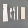 Inflight 6-in-1 Biodegradable Compostable PSM Disposable Cutlery Kit with Napkin Salt & Pepper for Party Use