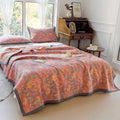 2024 Floral Printed 60s Style Long Staple Cotton Muslin Triple Cover Towel Quilt Knitted Plain Plush Fabric Thin Blanket