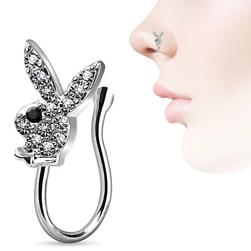 1PCS 18K Gold Spiral Inlaid Zircon Non Piercing Nose Ring for Women Butterfly Flower Nose Piercing Jewelry Ear Cuffs Stud Ball