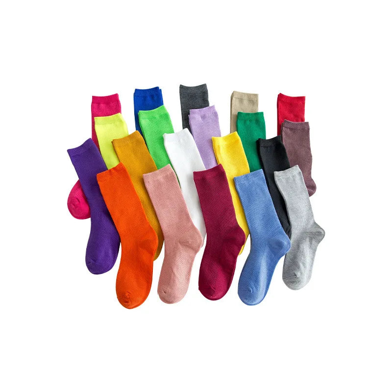 Whale Breathable Women's Spring Socks Colorful Women 100% Organic Cotton Crew Solid Color Socks