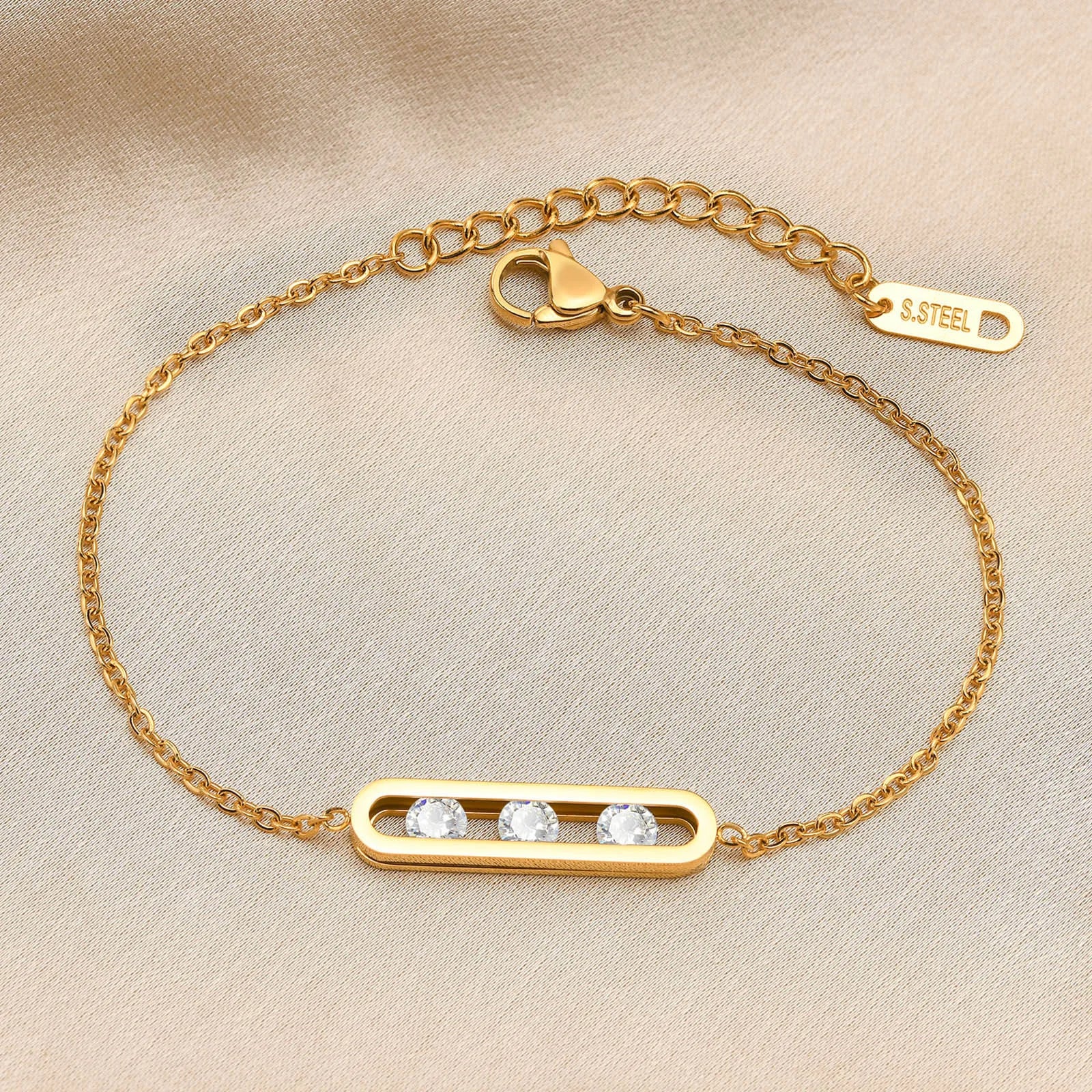 Hot Selling Simple Wrist Chains Stainless Steel Clear CZ Jewelry Fashion Bracelet Accessories Charm BR-1102