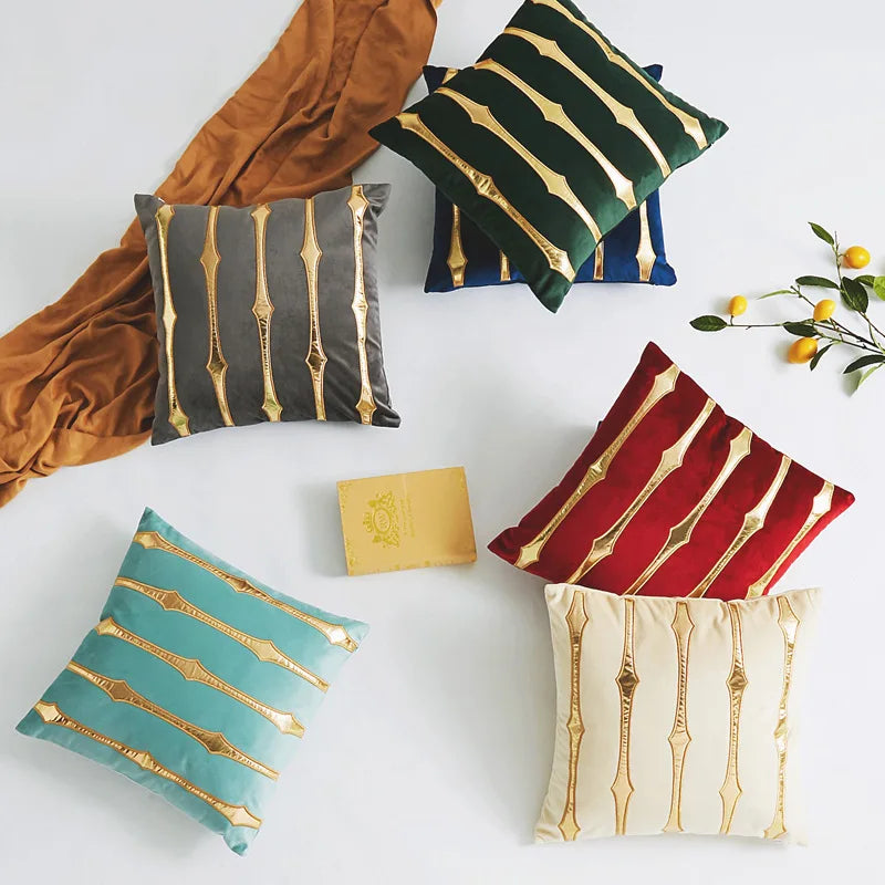 Luxury Gold Printed 45x45cm Decorative Velvet Bronzing Throw Pillow Case Soft Sofa Seat Car Cushion Cover