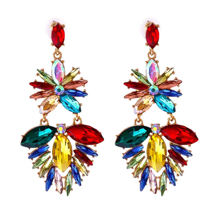 SC New Design Sparkling Diamond Statement Earrings Vintage Temperament Long Colorful Glass Crystal Bridal Earrings for Women