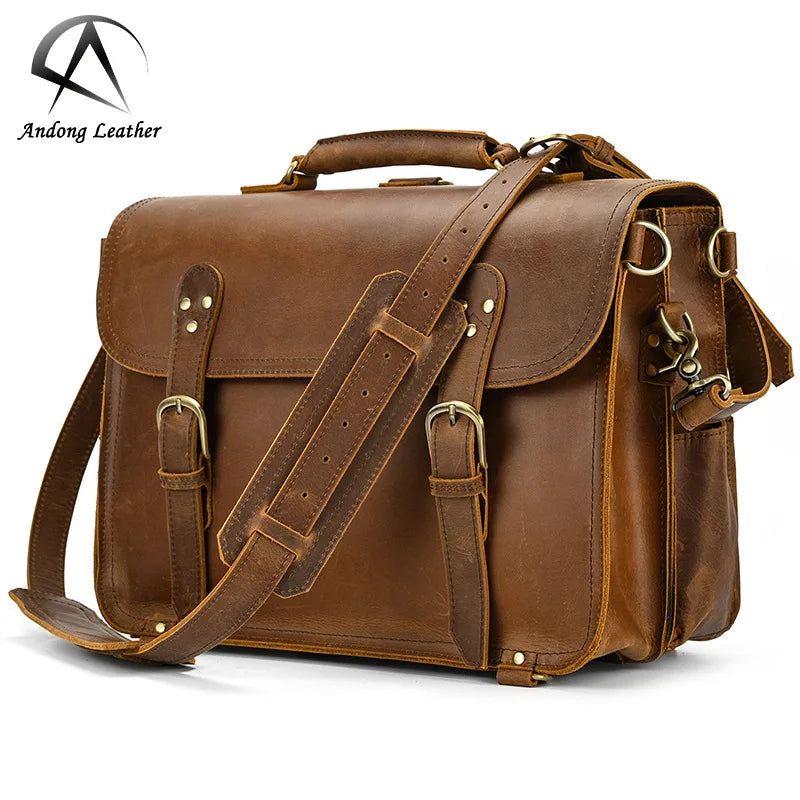 Andong Men Crazy Horse Leather Handbag Retro Briefcasescowhide Shoulder Messenger Bags Travel Duffel