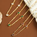 INS Simple Wholesale Stainless Steel Beads Chain Clear Zircon Clear Red Green Diamond Choker Necklace