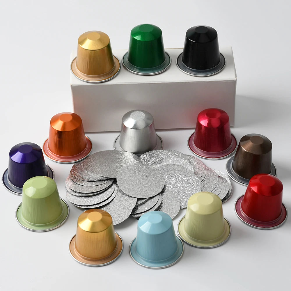 500Pcs Disposable Nespresso Compatible Coffee Espresso Pods Empty Aluminum Foil Capsule with Heat Foil Sealing Lids