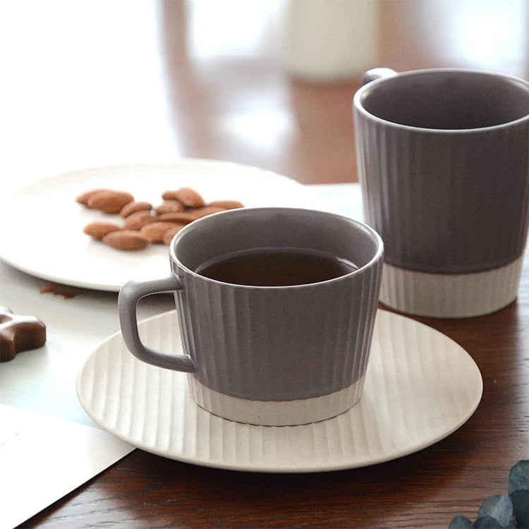 Wholesale Japanese Exquisite Light Luxury Embossed Ceramic Espresso Cup Coffee Cups and Saucer Home Tea Cup