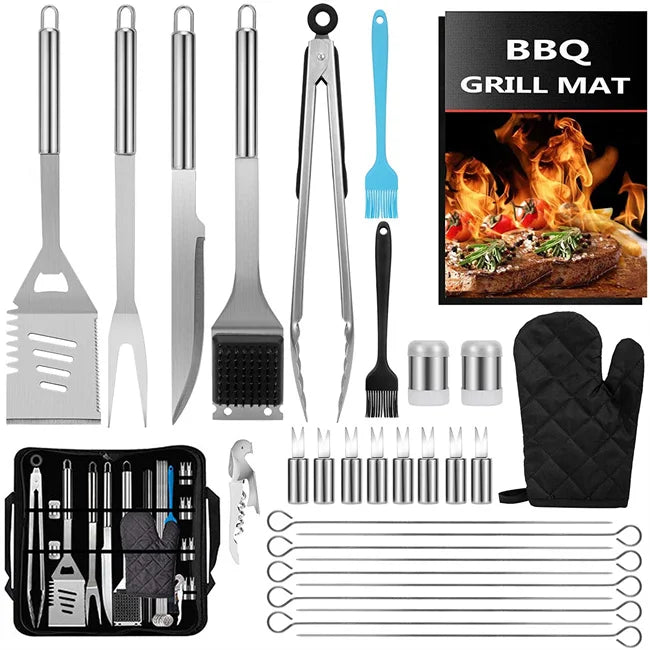 Hot Sale Stainless Steel Outdoor BBQ Grill Utensil Accessories With Storage Bag Grilling Kitchen Tools Set