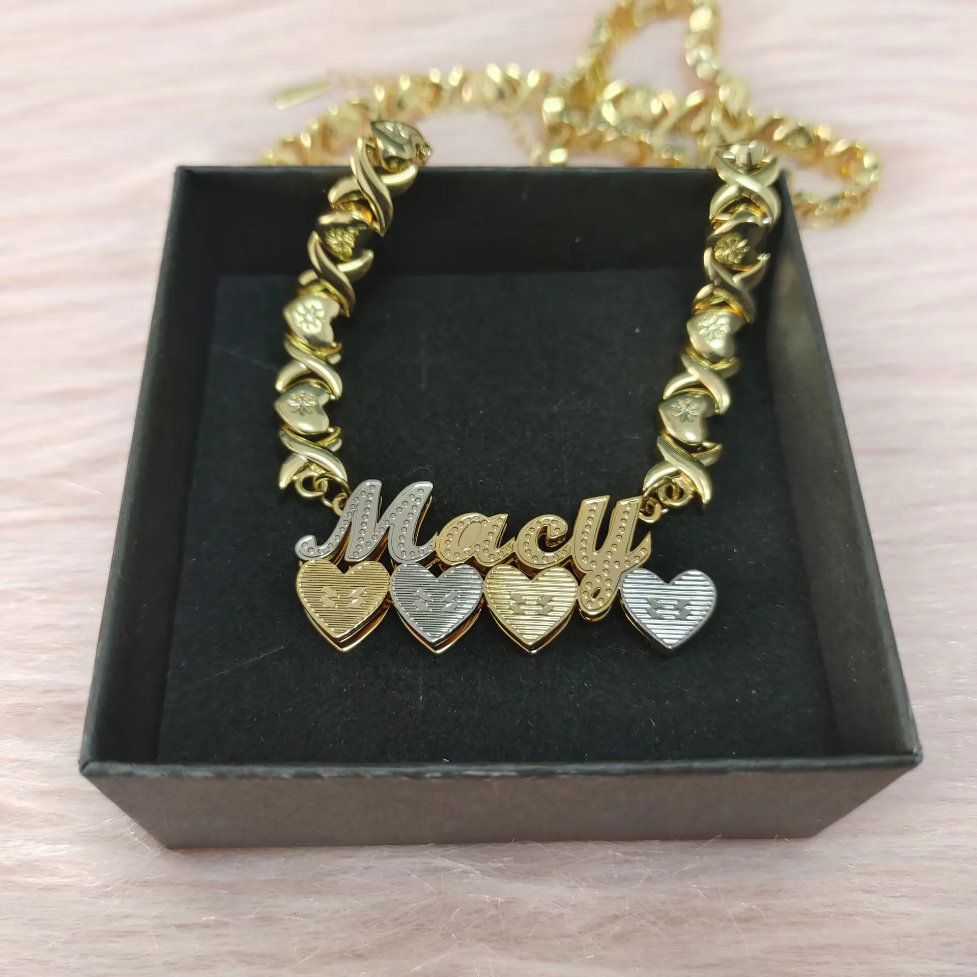Best Selling Double Layer Name Two Tone Xoxo Chain Necklace Nameplate Necklace for Women