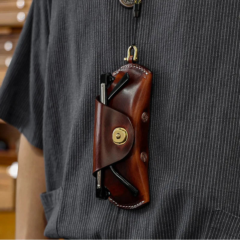 Retro PU Eyeglass Case Pouch Men Women Tower Buckle Business Sunglasses Bag Commuting Handheld Anti-Scratch Storage Case