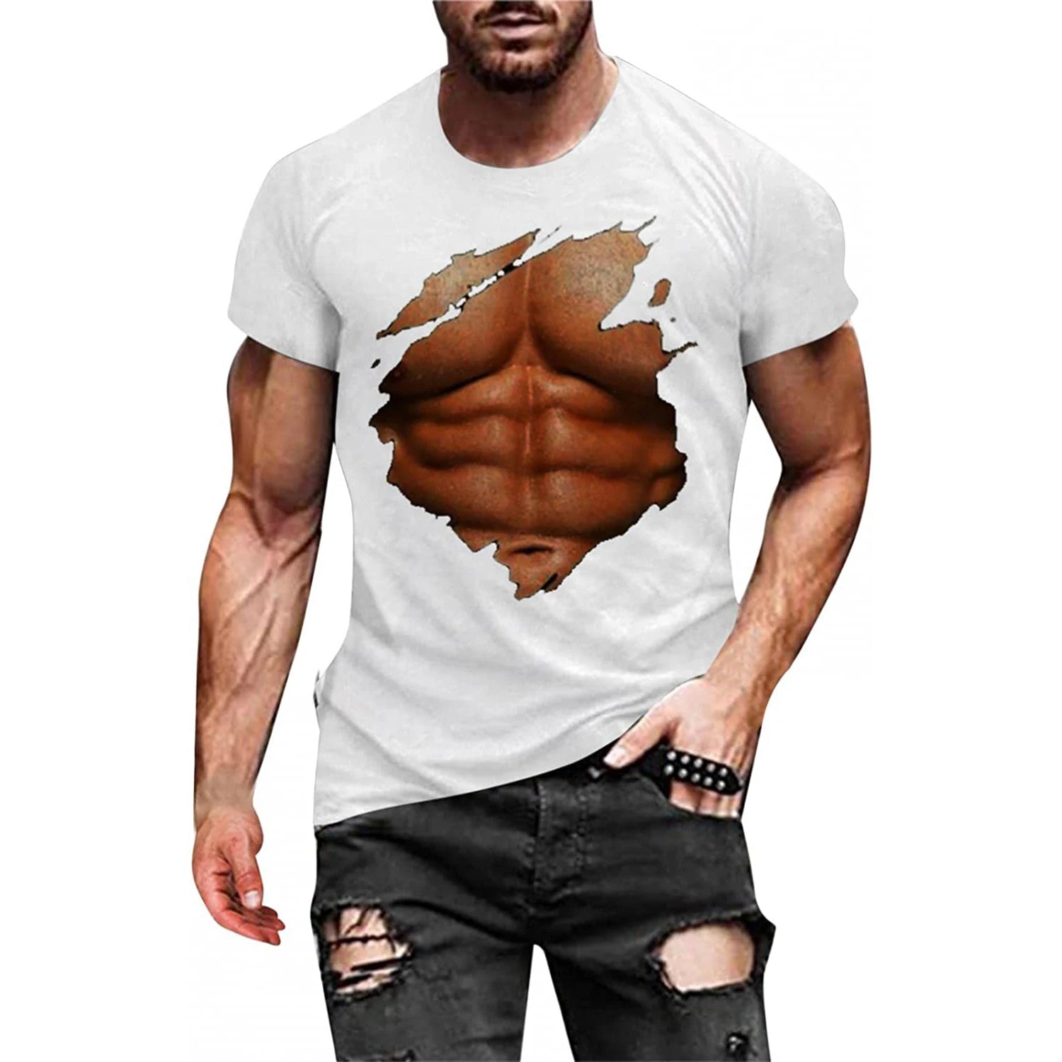 Fitspi 3d Muscle Printed T Shirt Funny Exercise Graphics Crewneck Short Sleeve Tees Casual Novelty Mens Tops T-shirt for