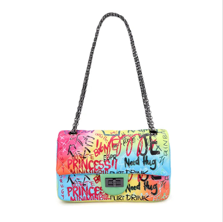 2023 New Design PU Beauty Graffiti Purse Shoulder Bags Women Handbags