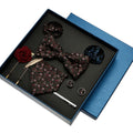 Brown Floral Paisley Silk Necktie Pocket Square Hanky Set Brooch Bow Tie Pins Luxury Business Corbata Custom Logo Corbata