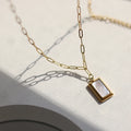 2021 Stainless Steel Paper Clip Chain Trendy Mother of Pearl Pendant Gold Plated Necklace