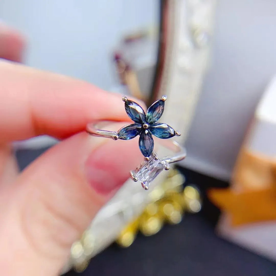 Hot Popular 925 Pure Silver Natural Sapphire Rings Split Rotating Standard Classic Style with Marquise Cut Diamond Good Price