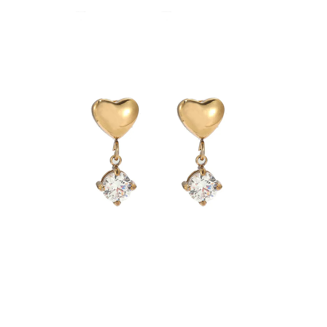 New Arrival Hypoallergenic Jewelry Diamond Stud Earrings 18k Gold Plated Stainless Steel Love Heart Cubic Zircon Drop Earrings