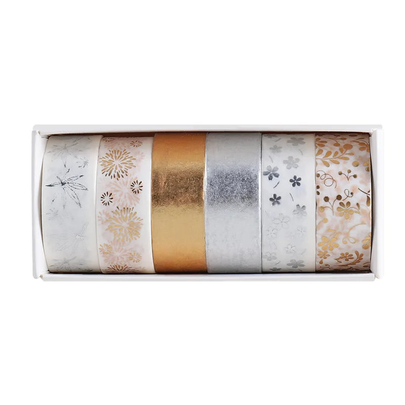 Creative Bronzing Silver Hand Account and Paper Washi Tape Decoration Set Hand Account DIY Material Tape Stickers 6 Rolls