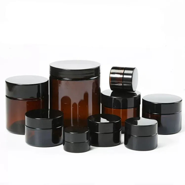Amber Glass Cosmetic Bottles and Jars 5ML 10ML 15ML 20ML 30ML 50ML 60ML 100ML 150ML Cosmetic Packaging with Screw Cap