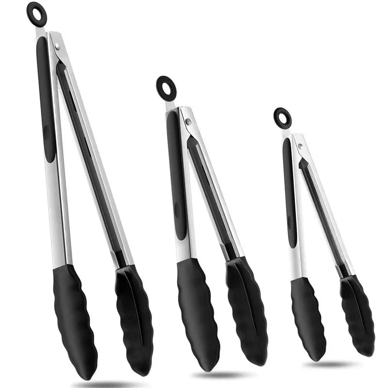 3 Pcs Silicone Kitchen Barbecue Tongs With Heat Resistant Food Tongs Top Seller Stainless Steel Baking Tongs