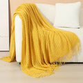 Customized Fashion Soft Safe Solid Acrylic Knitted Throw Blanket Modern Tassel Weighted Blanket Travel Home Anti-Pilling Custom