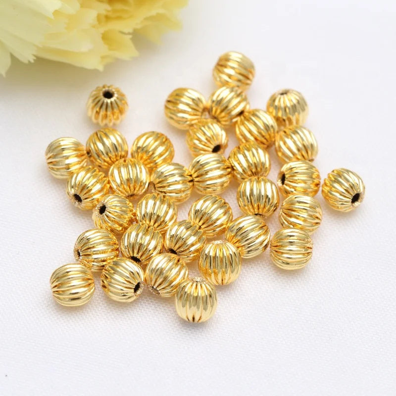 Brass Isolation Beads 14k /18k Gold Plated Smooth Round Bead Crimpers Striated Jewelry Making Watermelon Beads Diy Accessories