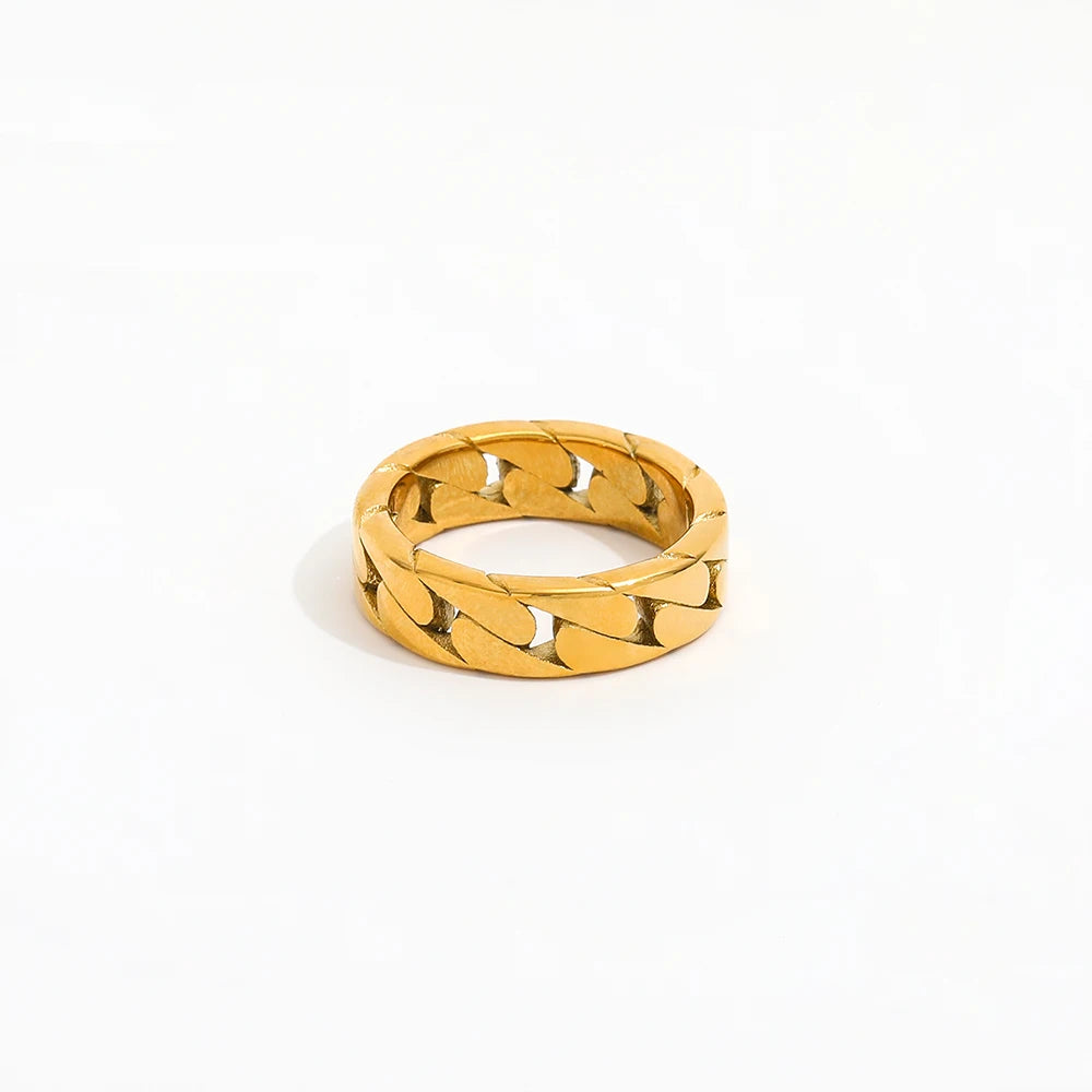 18K Gold Plated Link Chain Hollow Stainless Steel Rings for Women