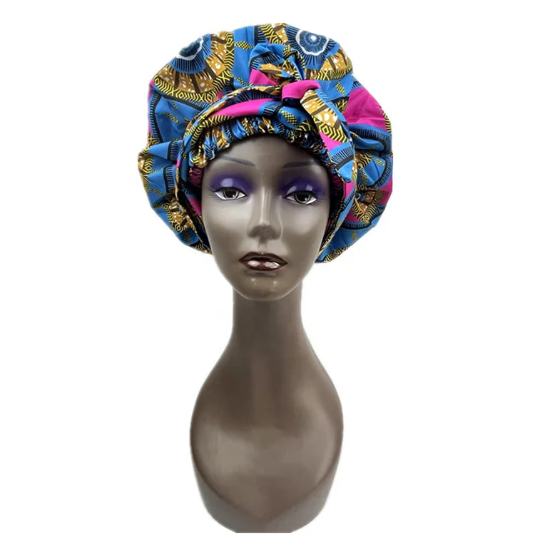African Pattern Satin Lined Double Layer Long Ribbon Headwrap Headscarf Ankara Big Size Women Hair Cover Ski Four Seasons