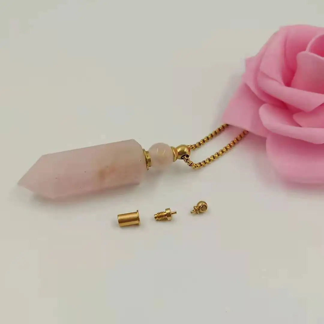 Connector Jewelry Findings Crystal Quartz Pink Crystal Hexagonal Prismatic Charming Pendant Necklace Clasp for Women