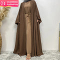 1969# New Design Opaque Loose and Airy Long Sleeves Dubai Abaya Gathers on Both Sides Open Abaya With Pockets 8 Colors
