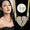 Magnetic Heart Love Charm Buckle Necklace for Women Stainless Steel 18K Gold Plated Full Zircon Diamond Heart Pendant Necklace