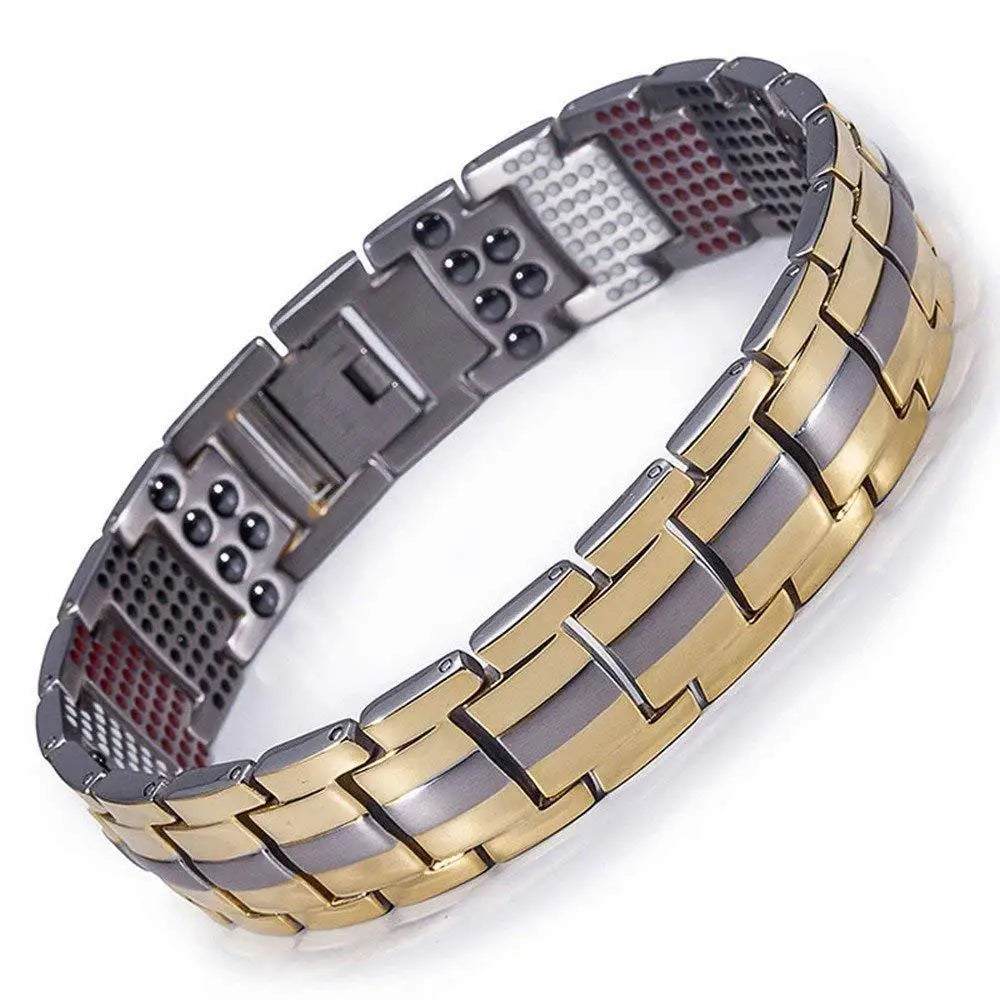 Men's Stainless Steel Classic 4-in-1 Magnetic Charm Bracelet with Negative Ion for Anniversary Gift