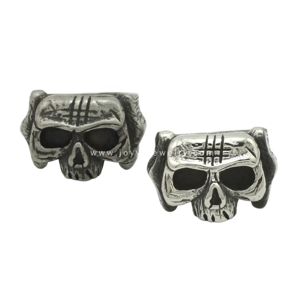 Antique Punk Rock Style Stainless Steel Ring High Polishing Huge Skull Head Shield Vintage Silver Crystal Fashion Rings