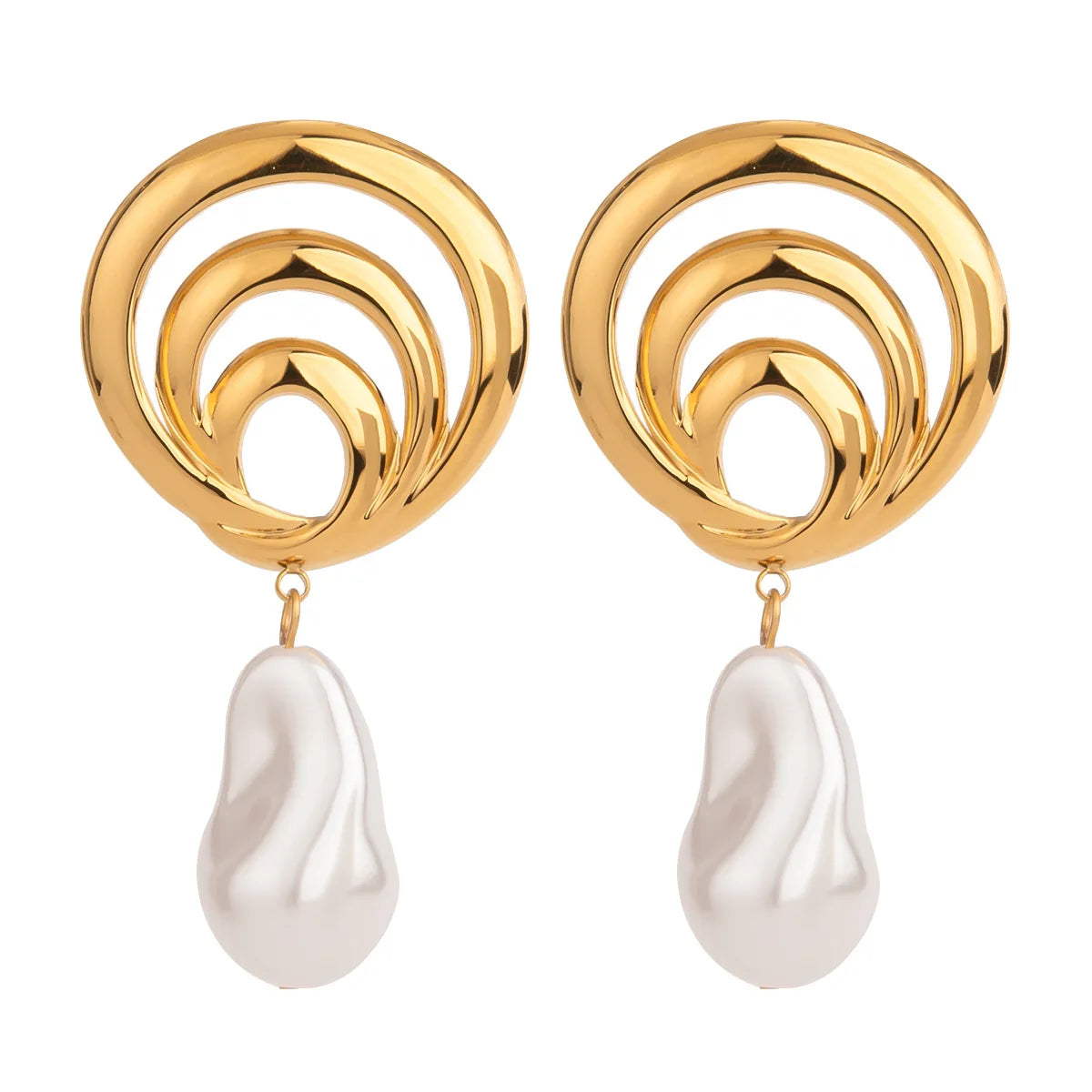 Spiral Earring Accessories Wholesales Big Pearl Gold Hoop Waterproof Brand Trendy Stainless Steel Earrings for Women