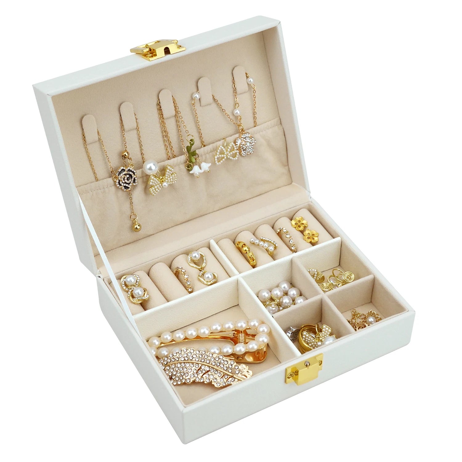 Stock White Jewelry Organiser Factory Directly Sale Deliver High End Jewellery Pu Leather Jewelry and Makeup Organizer