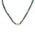 Emerald Green Jade Cylinder Beads & 24K Gold Plated Brass Heart Pendant Trendy Necklace for Women Fashion Jewelry