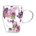 Modern Dried Flowers Double Wall Glass Tumbler Mug Insulated Heat Resistant Glass Mug for Mother's Day Gift