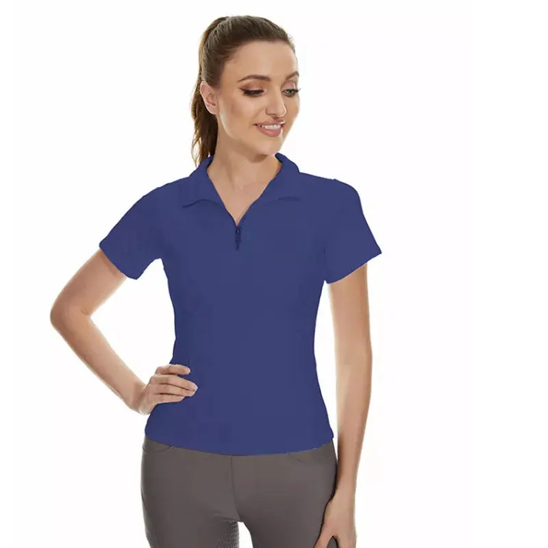 Factory Wholesale Custom Dark Blue Horse Ride Clothing Women Equestrian Top Breathable Sun Protection Ladies Sports Shirt