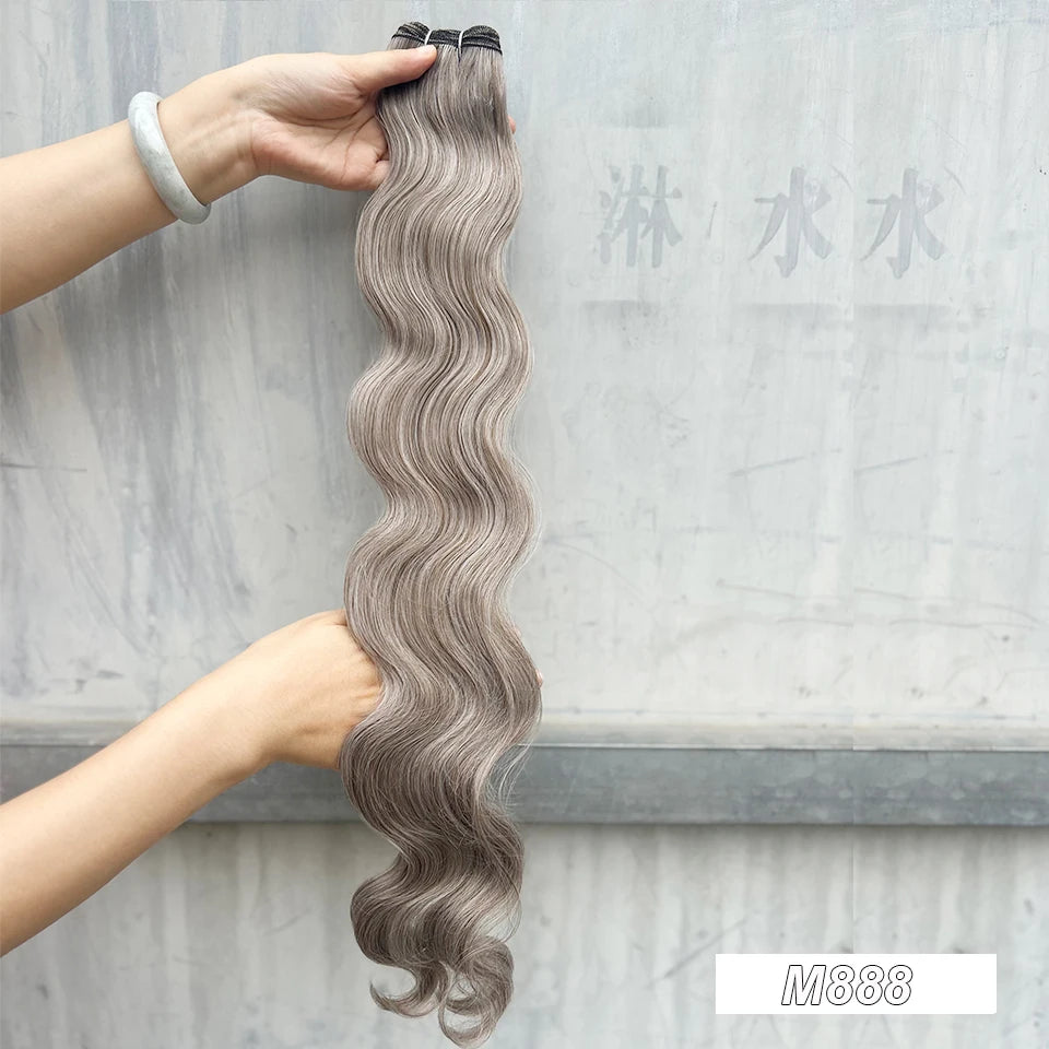 GREY Ombre Bio Body Wave Hair Weave Bundles 26"/30" Synthetic High Temperature Soft Natural Fiber Hair Extensions