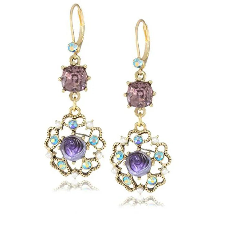 New Brand Romantic Multi Crystal Rose Statement Earrings for Women Charms Jewelry Girl Wedding Gift