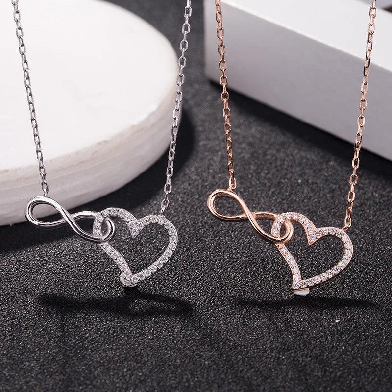 GT 925 Sterling Silver Rose Gold CZ Heart Shape Pendant Necklace Crystal Infinity Heart Necklace for Valentine Jewelry Gifts